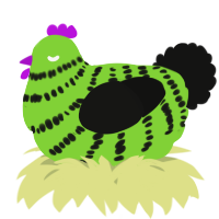 A grass and black chicken with a bar pattern