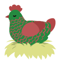 A viridian and red chicken with a lace pattern
