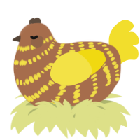 A brown and yellow chicken with a bar pattern