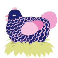 A navy and pink chicken with a lace pattern