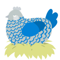A silver and sapphire chicken with a lace pattern
