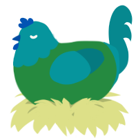 A viridian and teal chicken with a head pattern