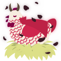 A cream and crimson chicken with a lace pattern