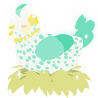 A white and mint chicken with a speckle pattern