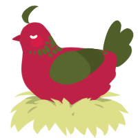 A crimson and olive chicken with a neck-speckle pattern