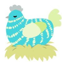 A aqua and apple chicken with a bar pattern