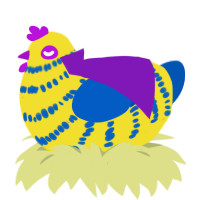 Ajax, a yellow and ultramarine chicken with a bar pattern