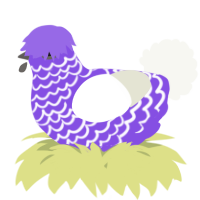 A blurple and white chicken with a lace pattern