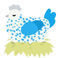 A white and sky chicken with a speckle pattern