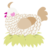 A white and beige chicken with a lace pattern