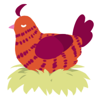 A vermilion and maroon chicken with a bar pattern