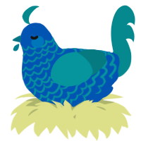 A ultramarine and teal chicken with a lace pattern
