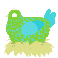 A grass and aqua chicken with a speckle pattern