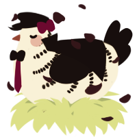 A cream and black chicken with a half-bar pattern