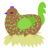 A brown and grass chicken with a speckle pattern