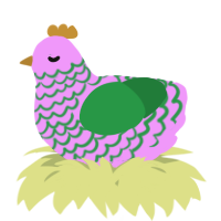A lavender and viridian chicken with a lace pattern