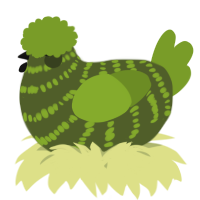 A olive and chartreuse chicken with a bar pattern