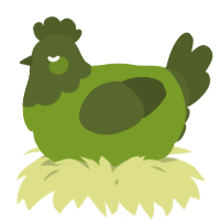 A chartreuse and olive chicken with a head pattern