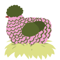 A pink and olive chicken with a lace pattern