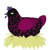 Vyx, a black and wine chicken with a speckle pattern