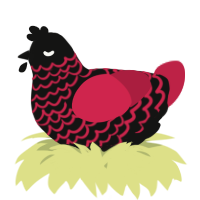 A black and crimson chicken with a lace pattern
