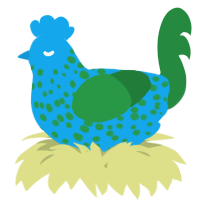 A sky and viridian chicken with a speckle pattern