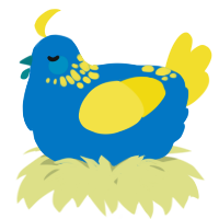A sapphire and yellow chicken with a neck-speckle pattern