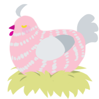 Ranya, a rose and mist chicken with a bar pattern