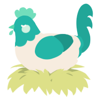 A cream and turquoise chicken with a head pattern