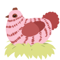 A rose and red chicken with a bar pattern