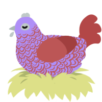 A lilac and red chicken with a double-lace pattern