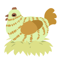 A apple and gold chicken with a bar pattern