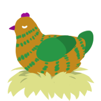 Piña Coqlada, a ochre and viridian chicken with a bar pattern
