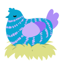 A cerulean and lilac chicken with a bar pattern