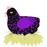 A black and violet chicken with a speckle pattern