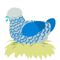 A silver and sapphire chicken with a lace pattern
