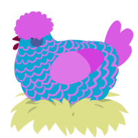 A cerulean and orchid chicken with a lace pattern