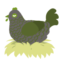A grey and olive chicken with a lace pattern