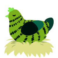 RAWRIMADINO, a blurple and rose chicken with a bar pattern