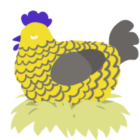 A yellow and grey chicken with a lace pattern