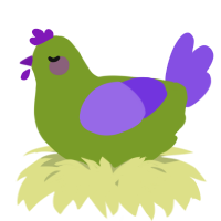 A chartreuse and blurple chicken