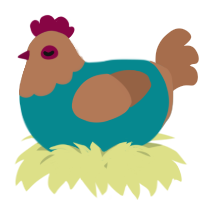 A teal and brown chicken with a head pattern