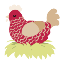 A crimson and beige chicken with a lace pattern