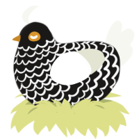A sable and white chicken with a lace pattern