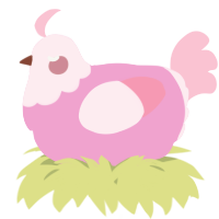 A pink and rose chicken with a head pattern