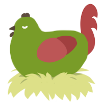 A chartreuse and red chicken