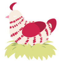 A cream and crimson chicken with a bar pattern
