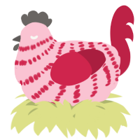 A rose and crimson chicken with a bar pattern