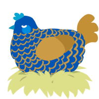 A ultramarine and gold chicken with a lace pattern