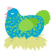 A cerulean and grass chicken with a speckle pattern